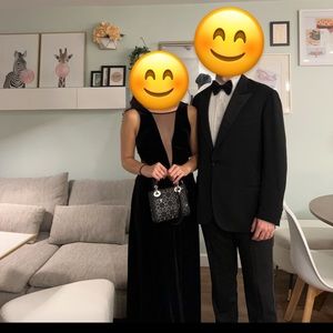 MANGO Velvet Mesh V Neck Gown